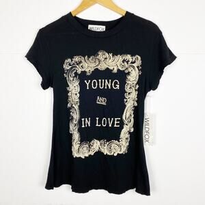 Wildfox Young and in Love Black Distressed Graphic Tee
